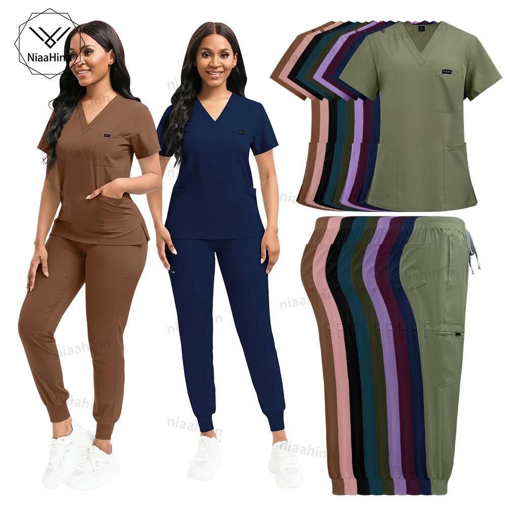 Nurse Uniform Fashionable V-neck Uniform Set Mens Scrub Scrub Women Pet Shop Clinic Pharmacy Workwear Beautician Uniform 240708