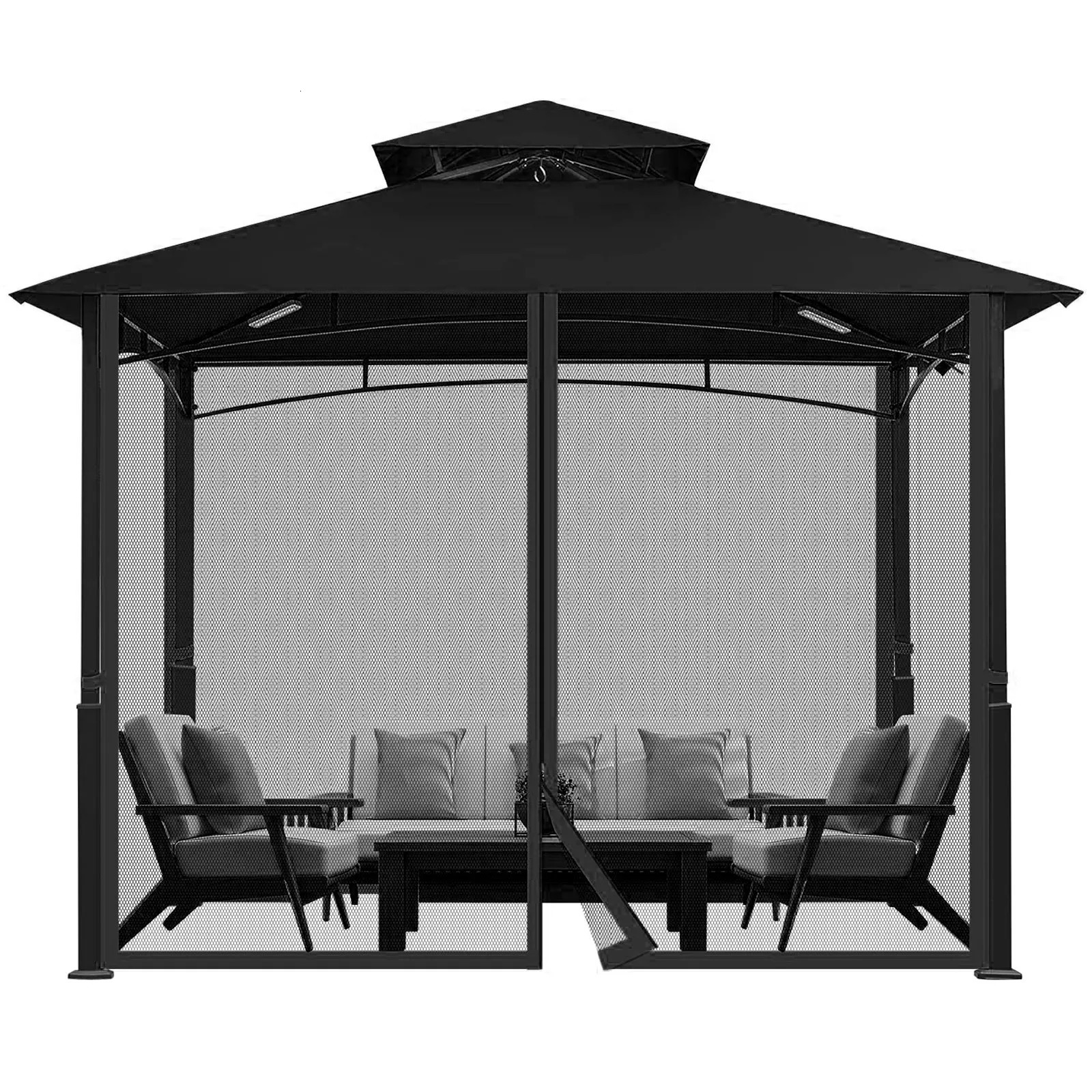 Outdoor Gazebo Mosquito Netting Universal Replacement Canopy Net Screen 4Panel Sidewall Curtain with Zippers for Garden Patio Sheer Curtains 240712