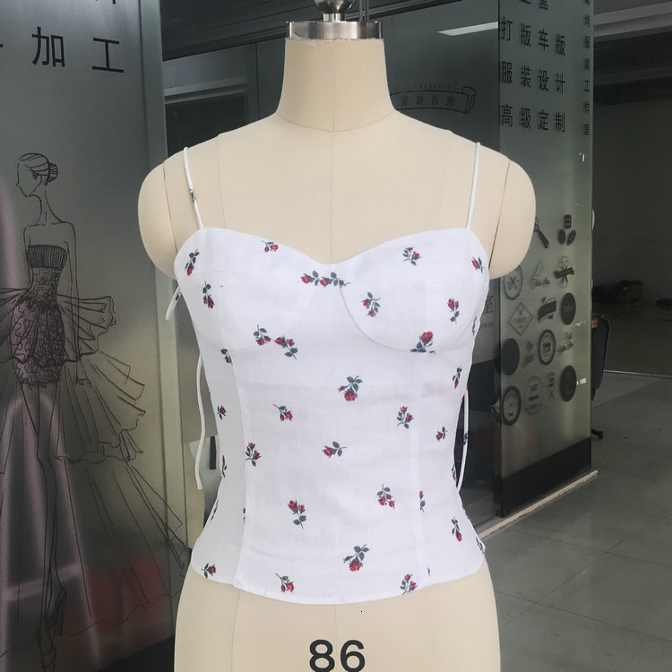 223 # Ref Fresh and Cute Floral Flax Strap Top 2021 Summer New French Women's Clothing Autumn Dress Women Loose Bifurcated Temperament Short Over