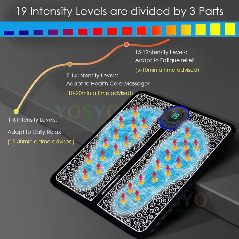 Foot massager sole massage pad foot muscle stimulation 8-mode 19 level relaxation USB charging 240713