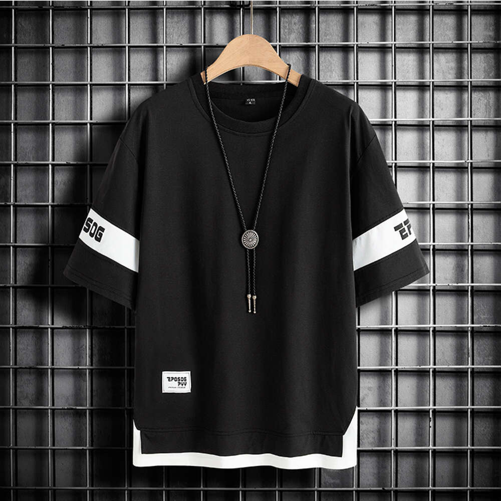 Yuncang Flash Hair Men's Short sleeved T-shirt 2024 New Style Fake Two piece Ins Half Sleeve Brand Trendy