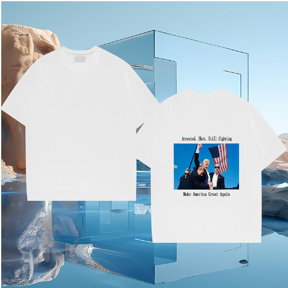Man T Shirts Oversized Trump Arrested Shot Make America Great Again Printed 100% Cotton 230g Tees Short Sleeves Wholesale Tee Shirt