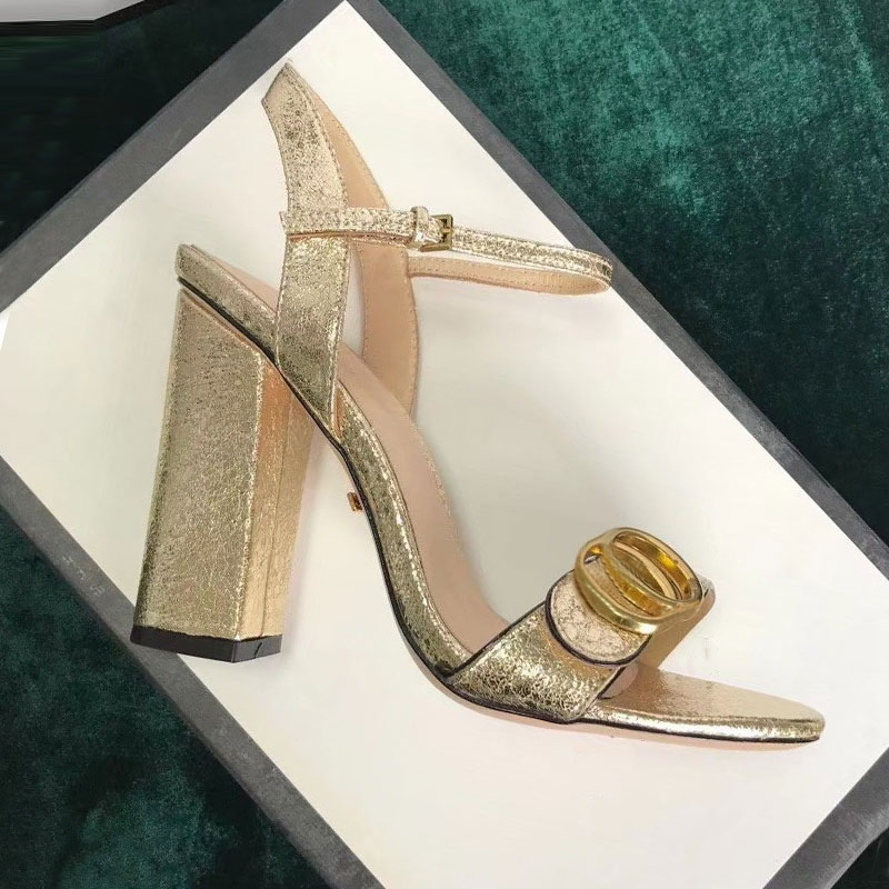 Designer Sandals Genuine Leather Summer Ladies High Heels Golden Fashion Platform Women's Red Bottom Bridal Dress Shoes Office Work