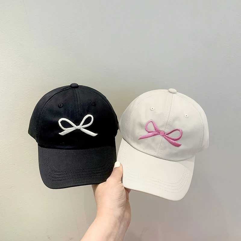 Korean Bow Baby Baseball Hat Summer Soft Cotton Sun Hat Girls Y2K Sweet Bow Knot Embroidered Childrens Leather HatW240713