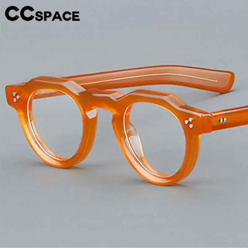 57171 Vintage Round Acetate Spectacles Frame Women Fashion Rivet Optical Transparent Eyeglass Men Trend Prescription Glasses 240712