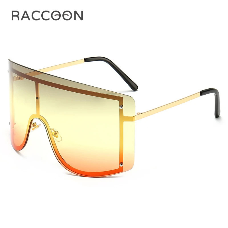 Oversized Women Blue Yellow Gradient Huge Sunglasses Curved Fashion Rimless Metal Shades Personality Massive Female Eyewear Prop 240711