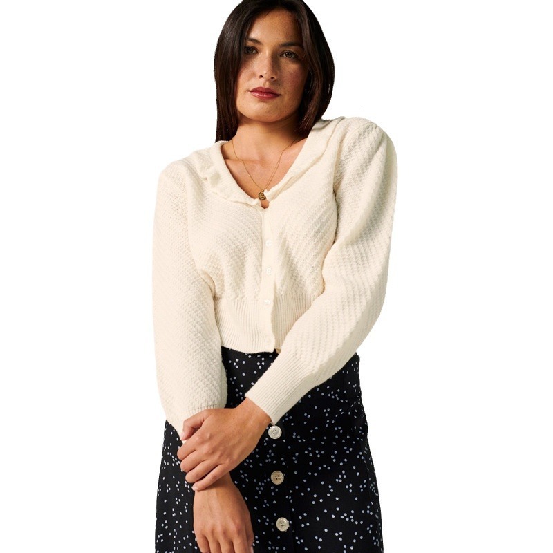251 # Ref Core Spun Yarn Doll Collar Short Sweater Top New French Women's Clothing Self-cultivation Novelty Bifurcated Loose High Waist Dress BOH