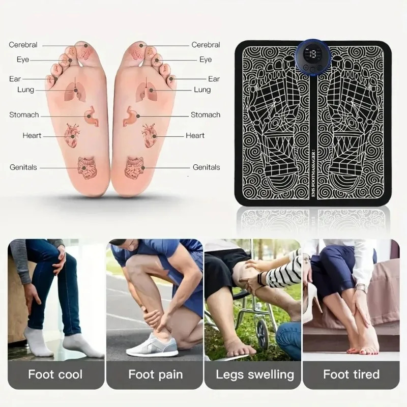 EMS electric foot massager pad relieves pain relaxes foot acupressure massage pad impacts muscles stimulates and improves blood circulation 240713