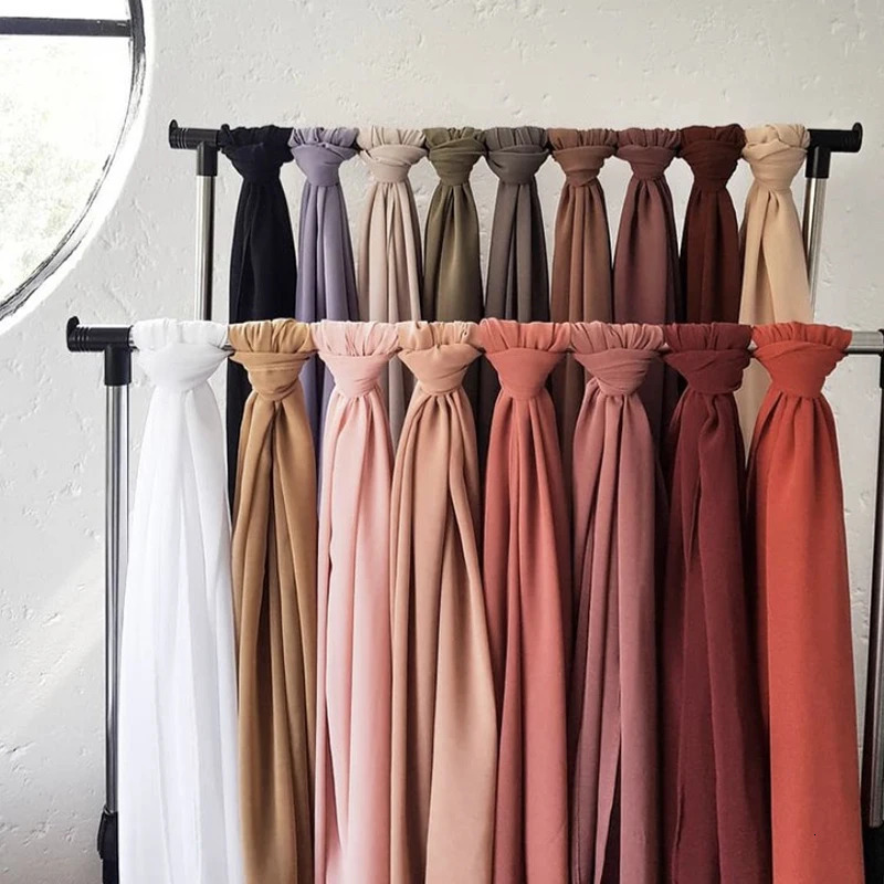 5 pieces/box regular headscarf bubble chiffon scarf womens solid color Muslim shawl Islamic headscarf Foulard Femme 240805