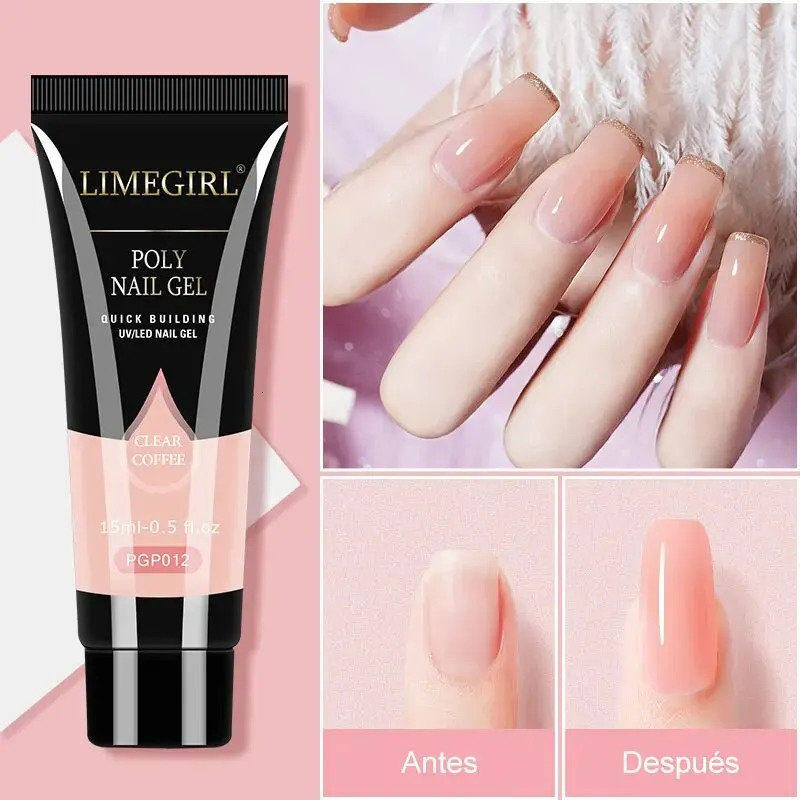 15ml Poly Nail Gel Kit Nail Set For Manicure With UV LED Lamp With Base Top Coat 100pcs Nail Tips Cured Gel Lacquer Nail Art 240710