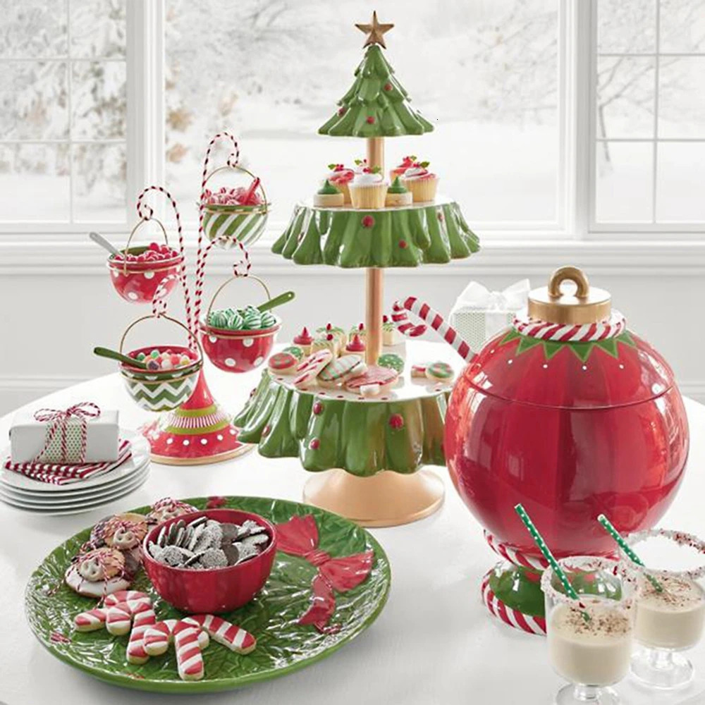 Christmas Tree Dessert Table Fruit Double Layer Cake Stand Holiday Party Candy Plate Tray Xmas Snack Rack Holder 240709
