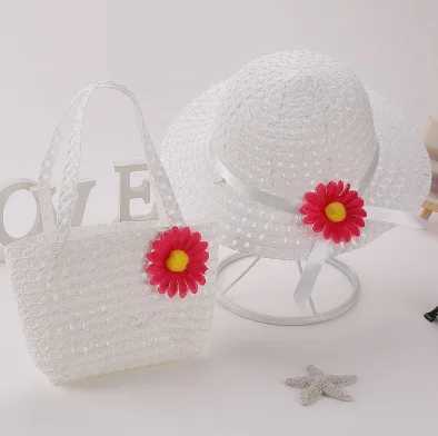 Beginner bag set sunflower childrens grass hat Gir grass woven round hat childrens sun protection beachW240713