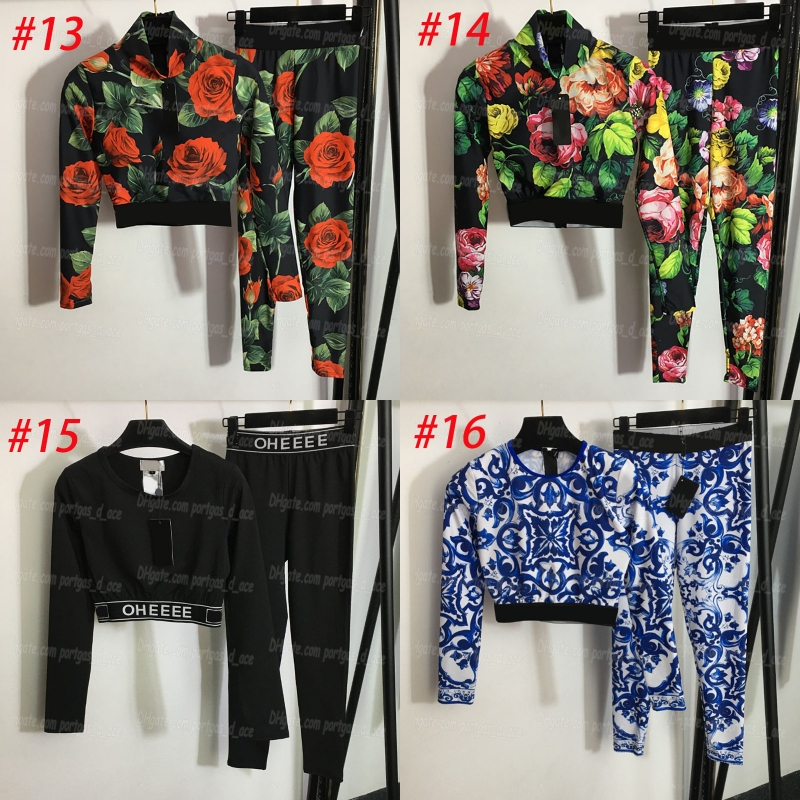 Designer Flower Printed Womens Yoga Outfits Long Sleeve Sporty Tops Leggings Set - Luxury Two-Piece Tracksuit for Beach Holiday & Fitness C260312