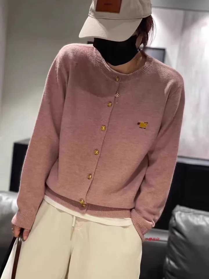 Women's Sweaters Womens boutique high-end round neck sweater knitted cardigan embroidered sweater long sleep new cashmere sweater J240708