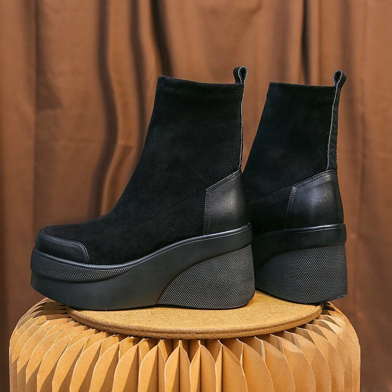 Womens Boots Autumn Winter Botines Chelsea Short Platform Shoes Chunky Elegant Ankle Black and Low Price 240708