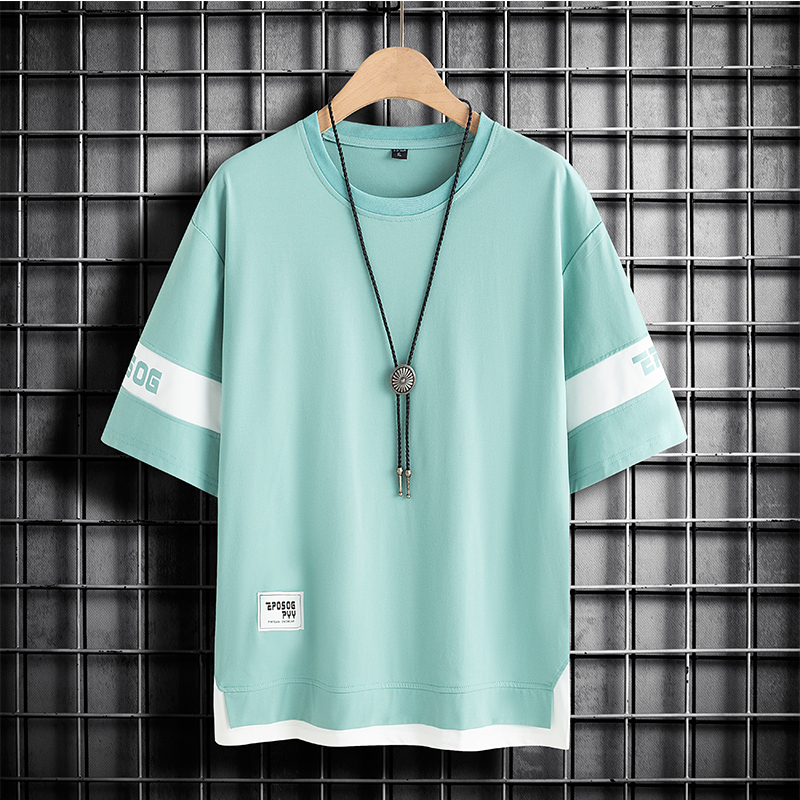 Yuncang Flash Hair Men's Short sleeved T-shirt 2024 New Style Fake Two piece Ins Half Sleeve Brand Trendy