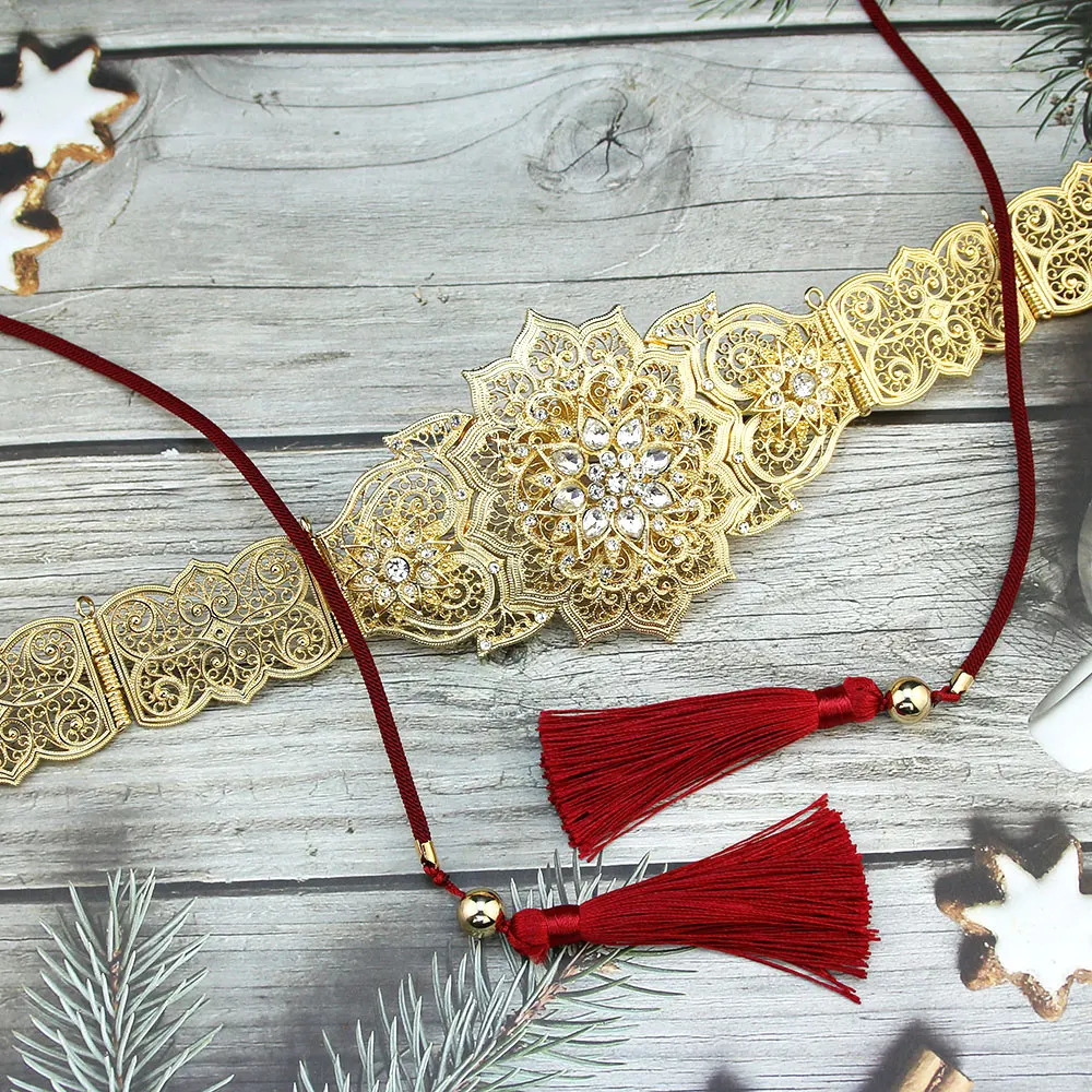 Sunspicems Gold Color Morocco Caftan Womens Bracelet Belt Hollow Star Arabic Bridal Wedding Jewelry 240710