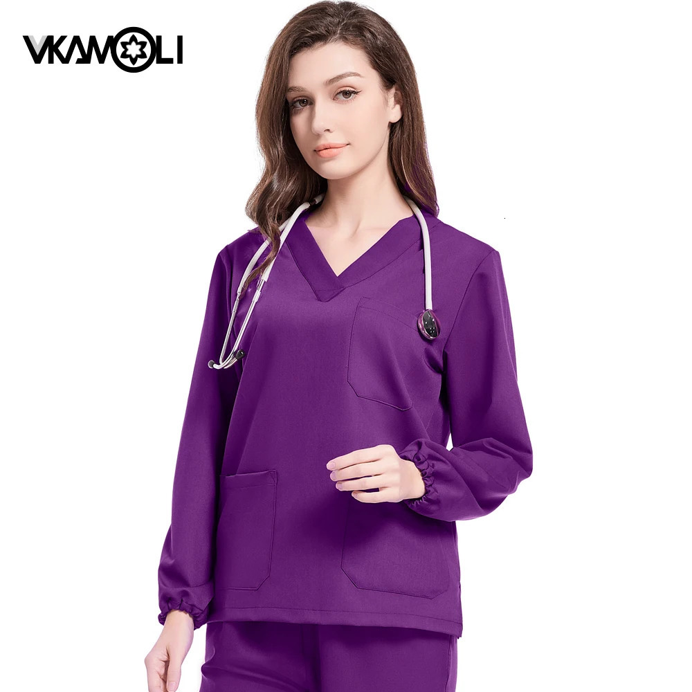 Solid color elastic fabric Long sleeved scrubs tops scrub pants jogger Dental pharmacy laboratory operating room work uniform 240708