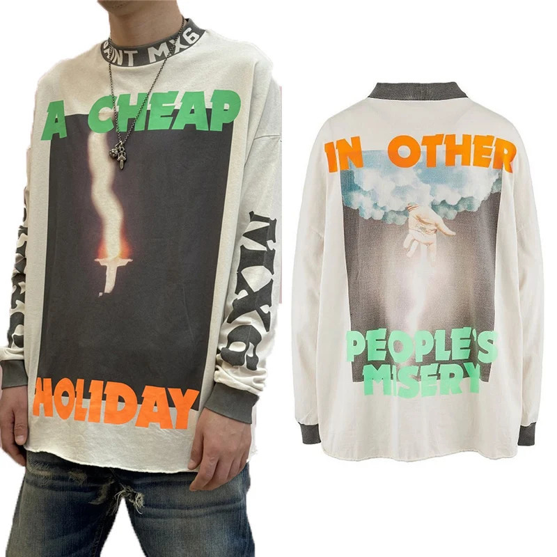 High Quality Jesus Burning Hand Lightning Long Sleeve TShirt Men Women 1 Oversized Saint Micheal T Shirt 24SS Tops Tee 240712