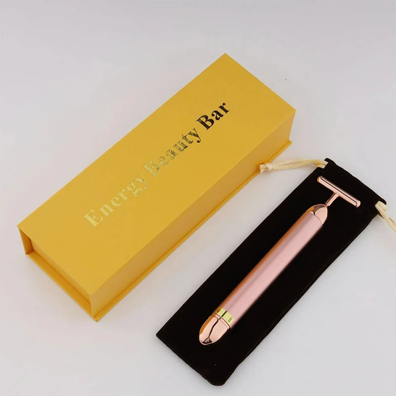 24K Golden T Beauty Stick Energy Roller Electric Lift Massage Beauty Instrument Waterproof Vibration Care Stick 240713