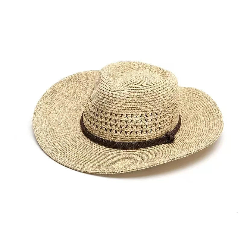 Big Head xxxxl 62cm Straw Hat Men Hollow Out Summer Outdoor Sun Panama Beach Windproof Rope Large Hats 240709