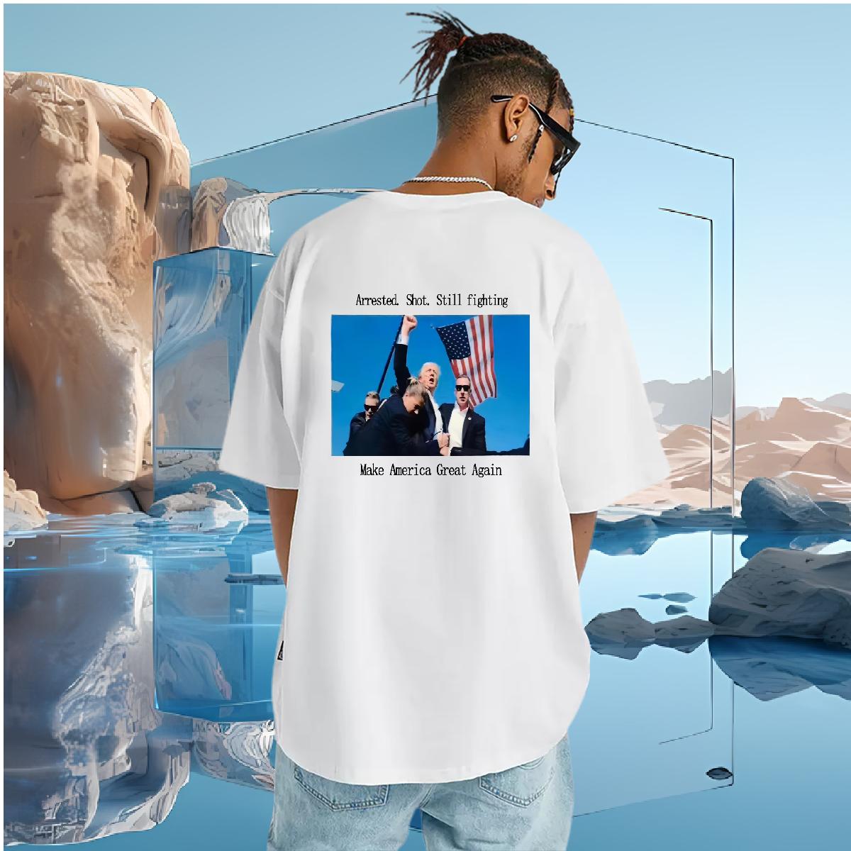 Man T Shirts Oversized Trump Arrested Shot Make America Great Again Printed 100% Cotton 230g Tees Short Sleeves Wholesale Tee Shirt