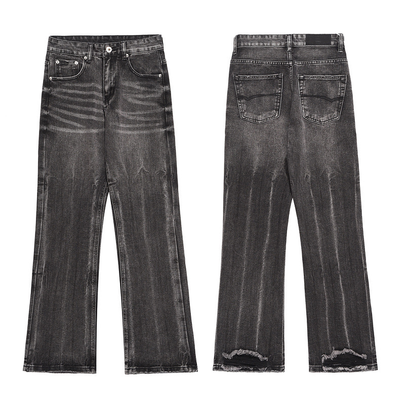 D1231 Custom American high street distressed vintage washed Black flared casual denim men's jeans