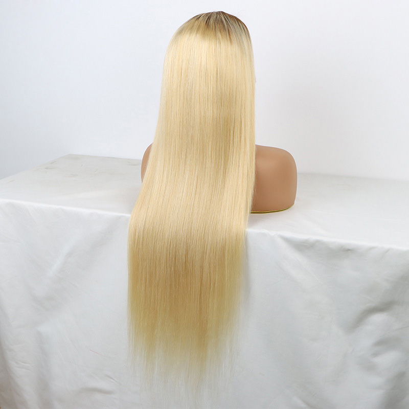 Brazilian Malaysian Indian 100% Human Hair 13X4 Lace Front Wig T4B/613 Color Straight Ombre Color 150% Density 10-32inch