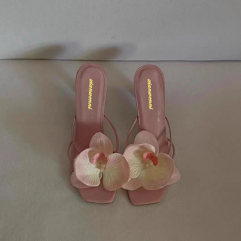 Elegant style red high heels women's 2024 new flower clip toe high heels summer with skirt wear high heeled sandals