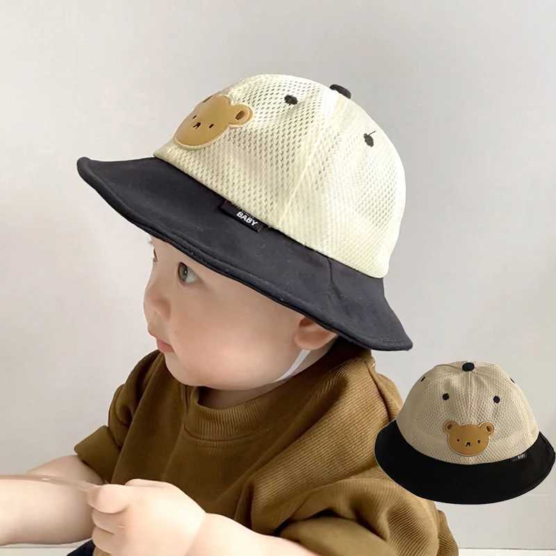Summer Mesh Baby Sun Hat Cute Bear Outdoor Fighting Hat Suitable for Children Wide Brim Boys and Girls Fisherman HatW240713