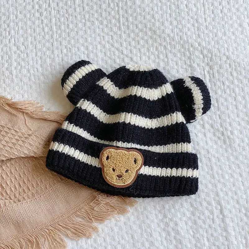 New pattern teddy bear ears baby newborn knitted autumn and winter childrens hats keep warm hats winter wool yarn cuteW240713