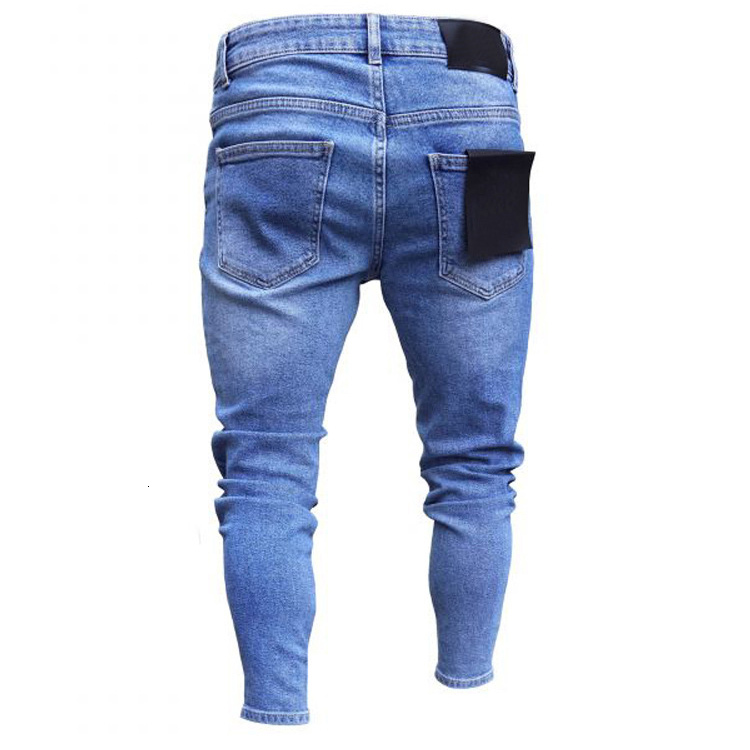 0.1 Sample Men's Fit Knee Hole Distressed Shabby Badge Pants Art Patches Skinny Biker White Jeans Slim Trousers