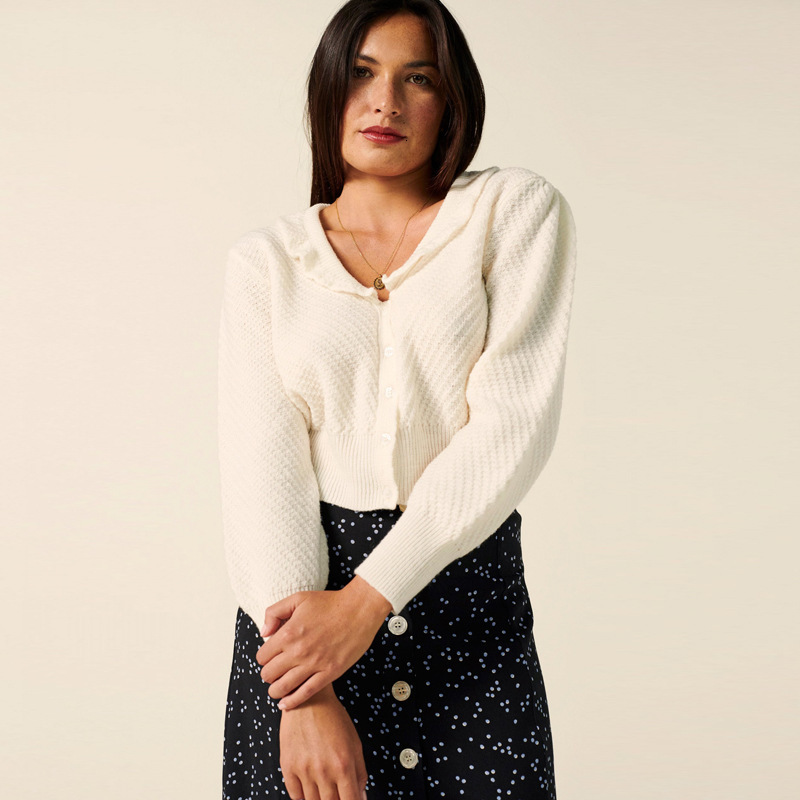 251 # Ref Core Spun Yarn Doll Collar Short Sweater Top New French Women's Clothing Self-cultivation Novelty Bifurcated Loose High Waist Dress BOH