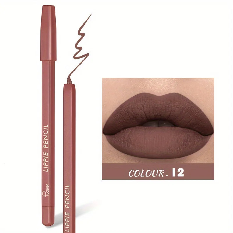 12 Shades Matte Lipstick Pen Nude Pinkish Matte Solid Lip Gloss Waterproof Long Lasting Lipstick Pencil Lip Liner Pen Lip Makeup 240713
