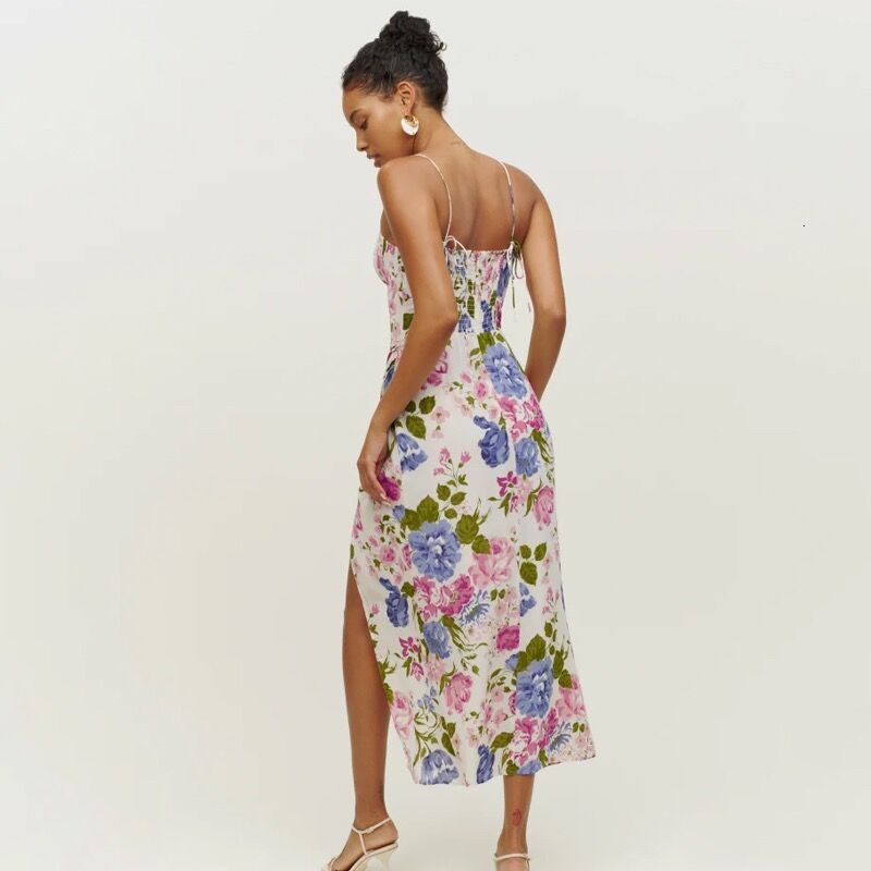R231 Rensi Ref Printed Strap Long Dress 2023 Summer New Style Women's Wear