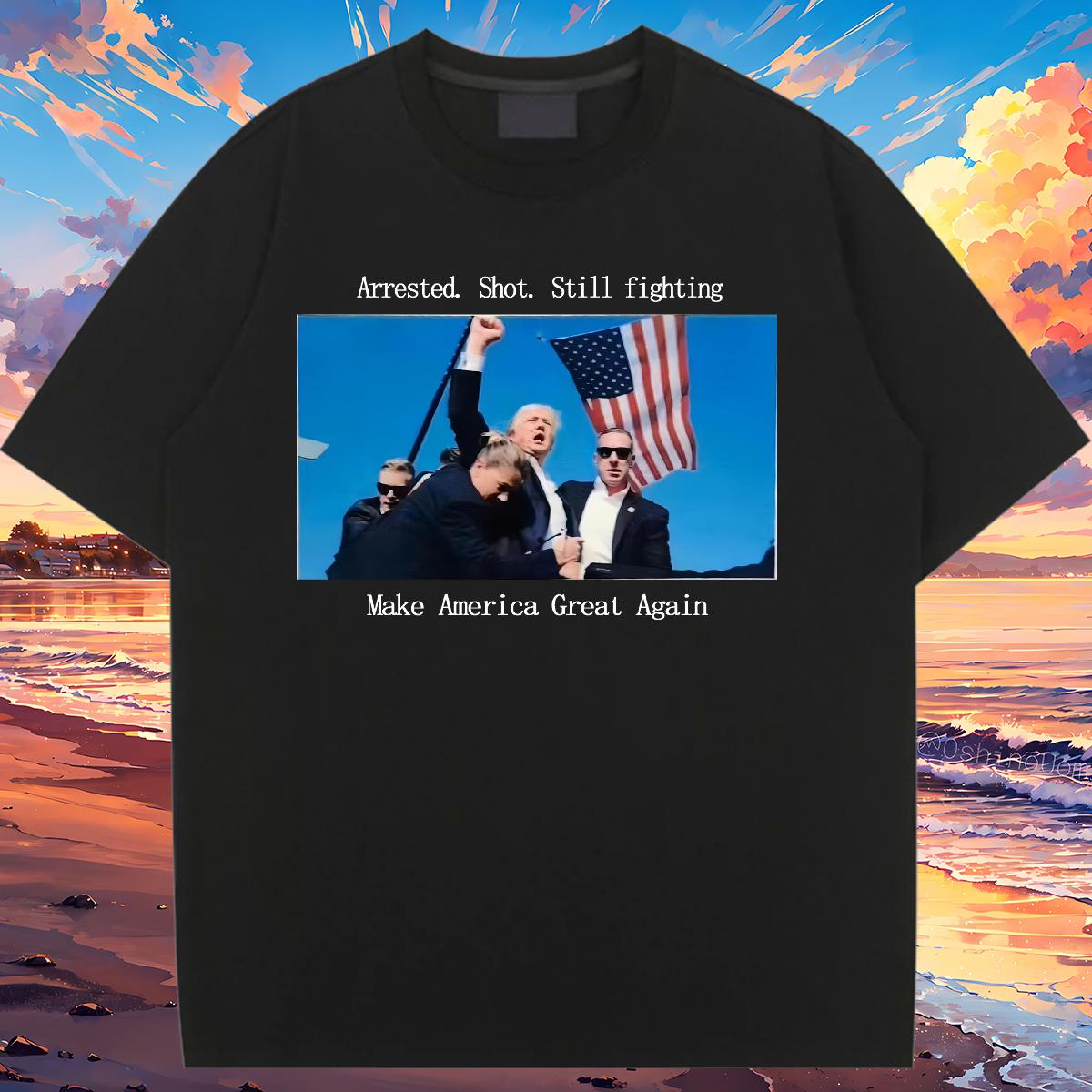 2024 DIY T-Shirts for Women Arrested. Shot. Still fighting Hip Hop Cotton Comfortable 230g 100% Cotton Unisex Tshirts DIY Anime Designer Nice Tops Tee