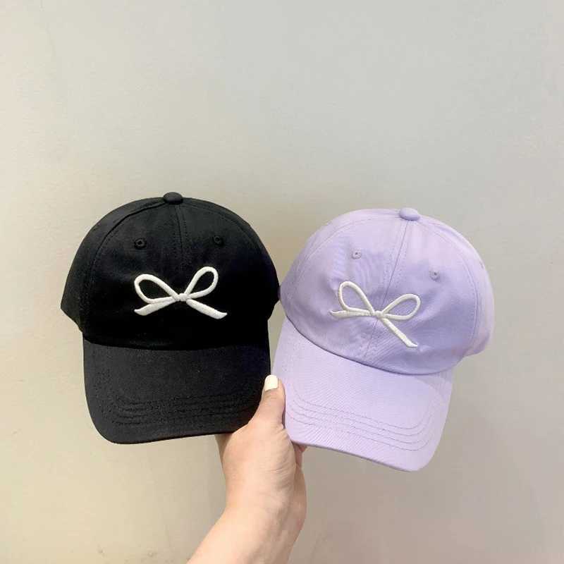 Korean Bow Baby Baseball Hat Summer Soft Cotton Sun Hat Girls Y2K Sweet Bow Knot Embroidered Childrens Leather HatW240713