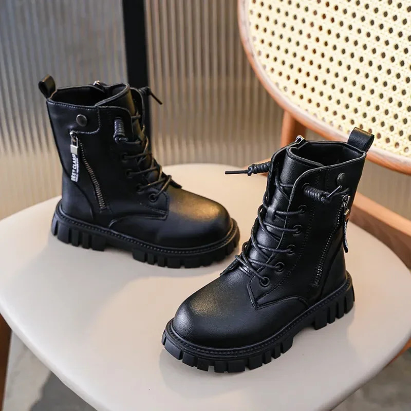 Black Girls Boots Drop PU Children Fashion Casual Short Boots Simple Princess Boot Narrow Band Kids Boots Chic 240710