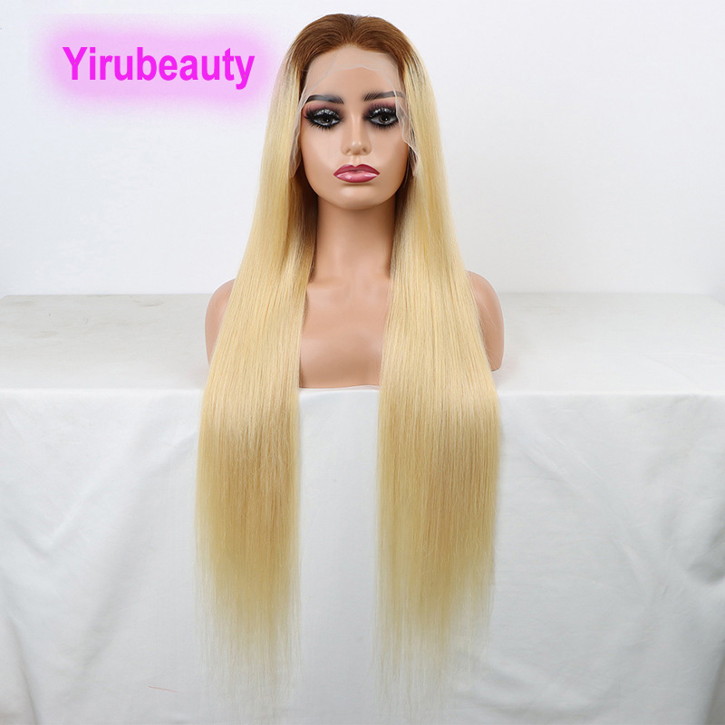 Brazilian Malaysian Indian 100% Human Hair 13X4 Lace Front Wig T4B/613 Color Straight Ombre Color 150% Density 10-32inch