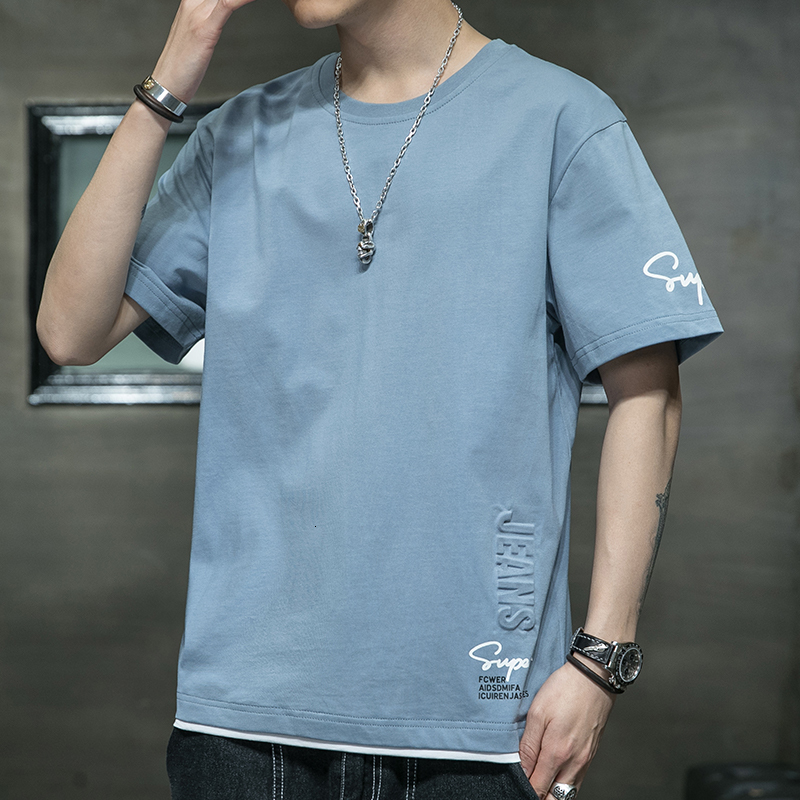 Flash delivery short sleeved men's trendy Korean version summer simple and fashionable with loose cotton round neck T-shirt inside