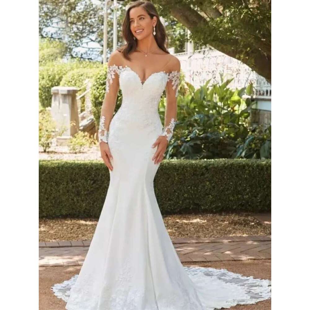 Classic Sexy Mermaid Wedding Dresses Lace Appliques Long Sleeve Ball Gowns Woman's Formal Bride Beach Party Vesti Dosde Fiesta