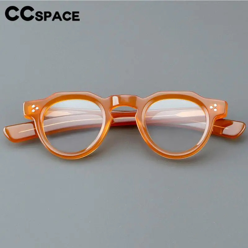 57171 Vintage Round Acetate Spectacles Frame Women Fashion Rivet Optical Transparent Eyeglass Men Trend Prescription Glasses 240712