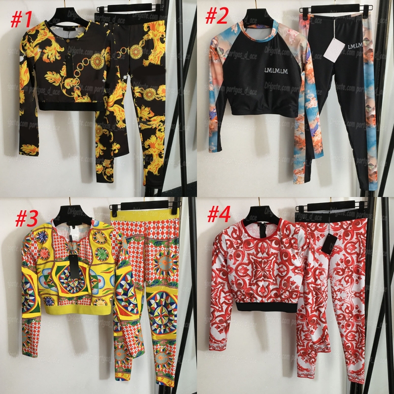 Designer Flower Printed Womens Yoga Outfits Long Sleeve Sporty Tops Leggings Set - Luxury Two-Piece Tracksuit for Beach Holiday & Fitness C260312