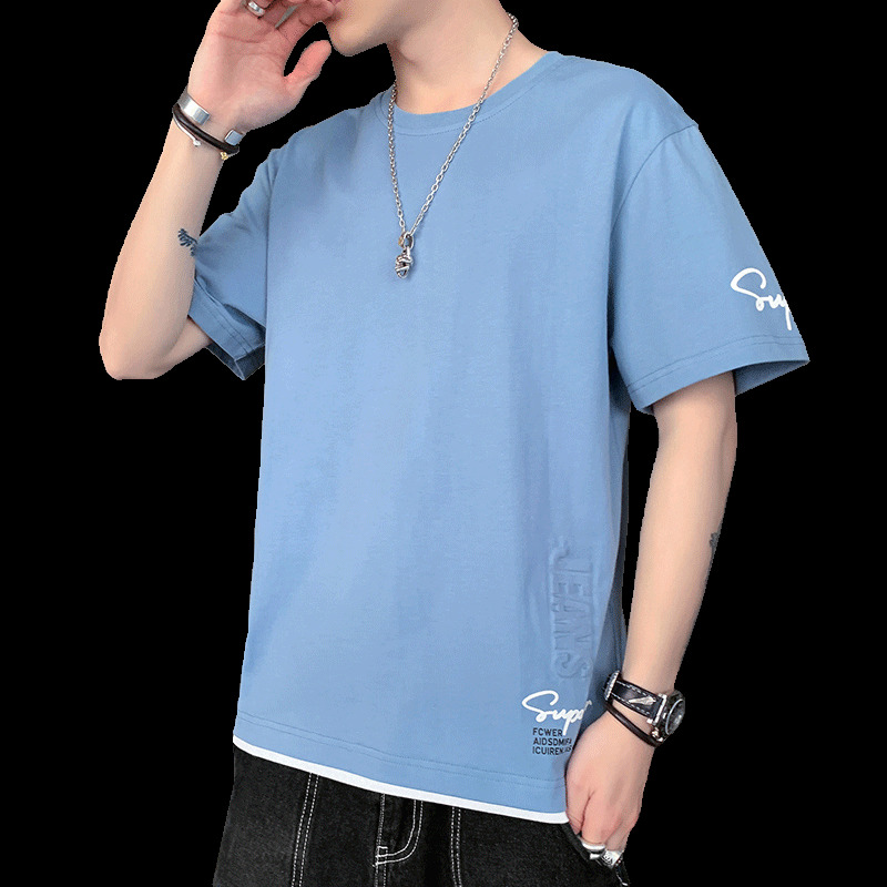 Flash delivery short sleeved men's trendy Korean version summer simple and fashionable with loose cotton round neck T-shirt inside