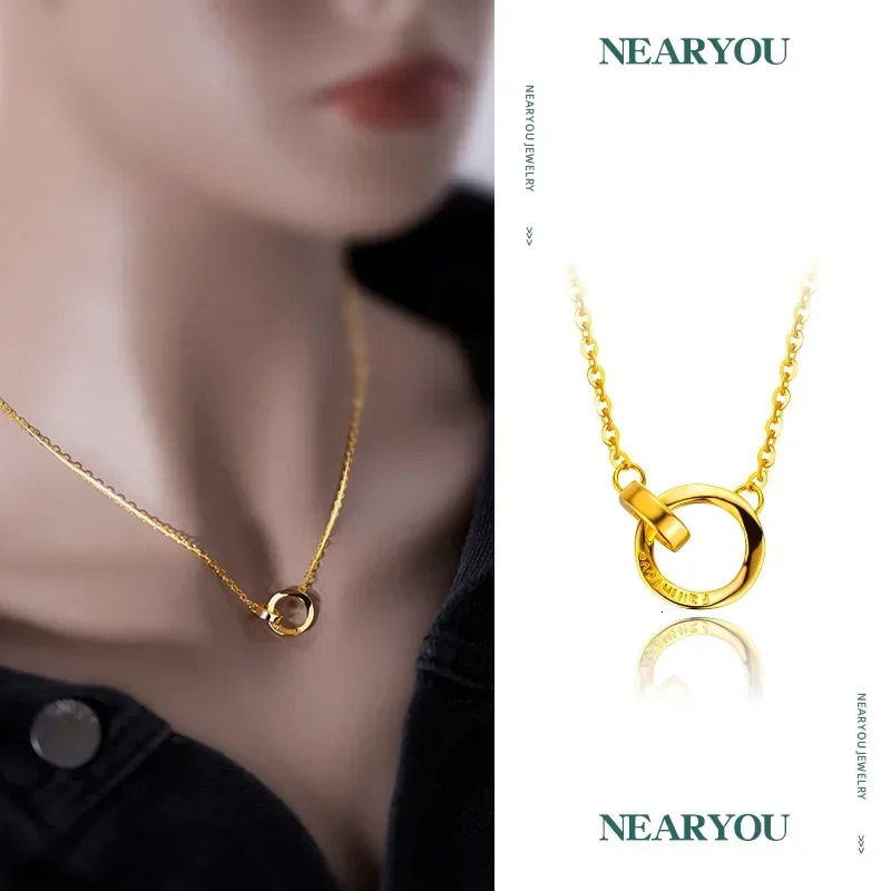 The Same 24K Gold 999 Real Gold Mobius Ring Necklace for Women in the Gold Store Interlocking Clavicle Necklace AU750 240710