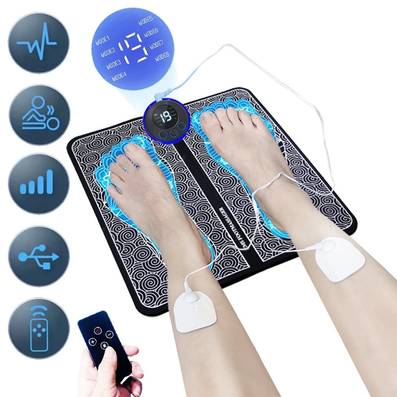 Remote control foot massage pad with 2 patches for full body massage and USB charging convenient and fast 240713