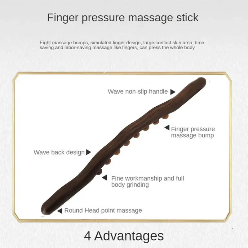 8-bead Guasha Massage Stick Carbonized Wood Back Body Meridian Scratching Treatment Stick Muscle Relaxation Massage Stick 240713