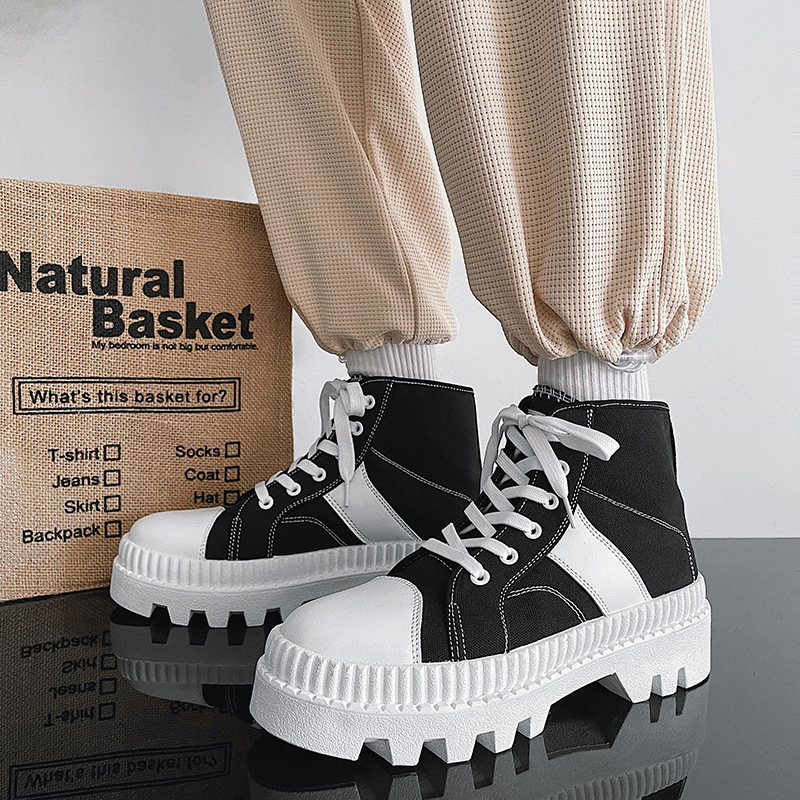 designer shoes in black white 2024 Fashion New Bottom Comfortable and Durable Explosive Thick Heel Anti slip workwear Shoe Leather High Top Martin Boo