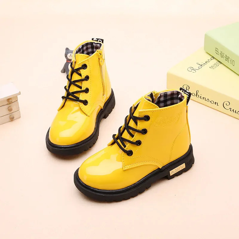 Spring Autumn Ankle Boots for Girls Black/Red/Pink/Yellow Toddler Boy Boots Childrens Kids Leather Shoes Kids Waterproof A11171 240710