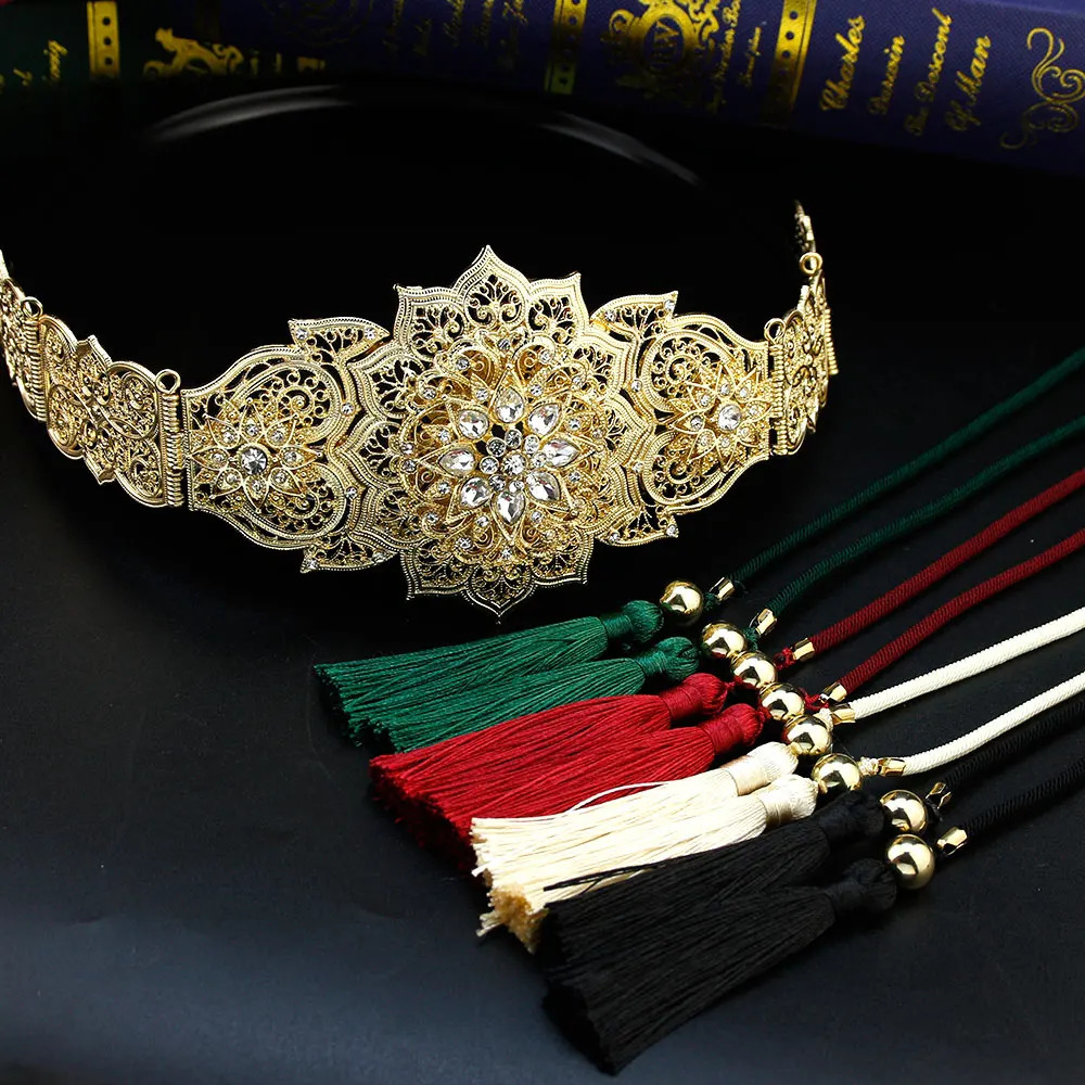 Sunspicems Gold Color Morocco Caftan Womens Bracelet Belt Hollow Star Arabic Bridal Wedding Jewelry 240710